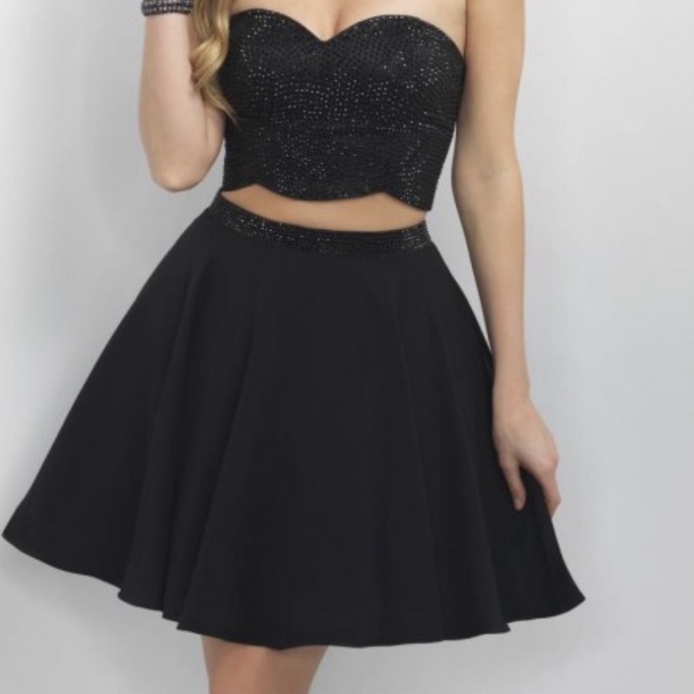 Blush Black Beaded Strapless 2 piece Dress